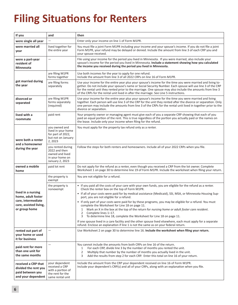 Instructions for Form M1PR Homestead Credit Refund (For Homeowners) and Renters Property Tax Refund - Minnesota, Page 6
