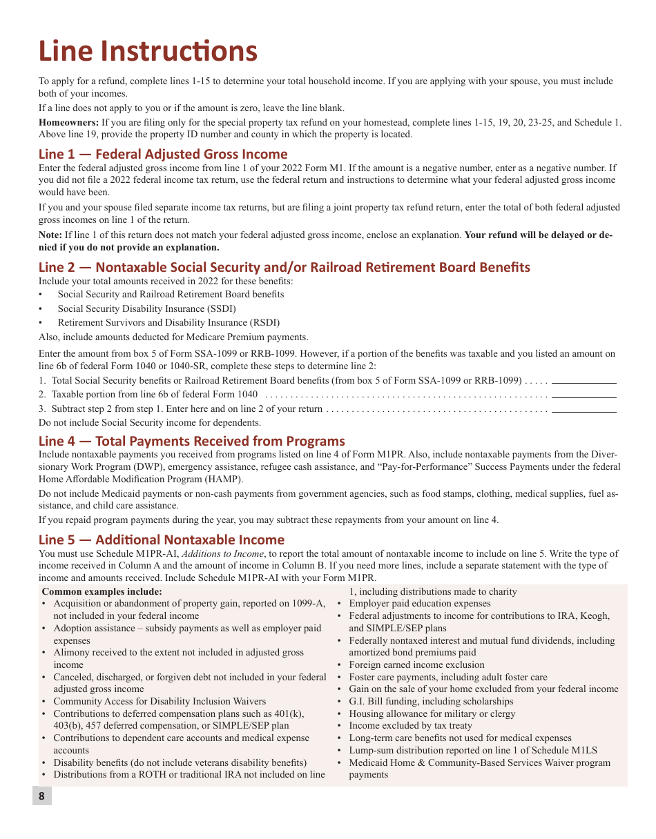 Instructions for Form M1PR Homestead Credit Refund (For Homeowners) and Renters Property Tax Refund - Minnesota, Page 8
