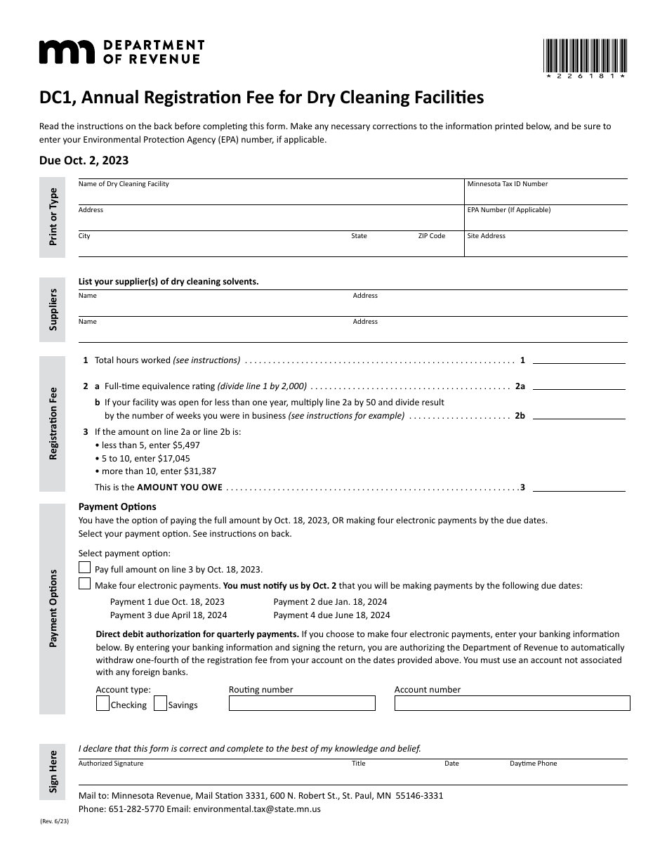 Form DC1 Download Fillable PDF or Fill Online Annual Registration Fee