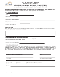 Document preview: Utility Users Tax Refund Claim Form - City of San Jose, California