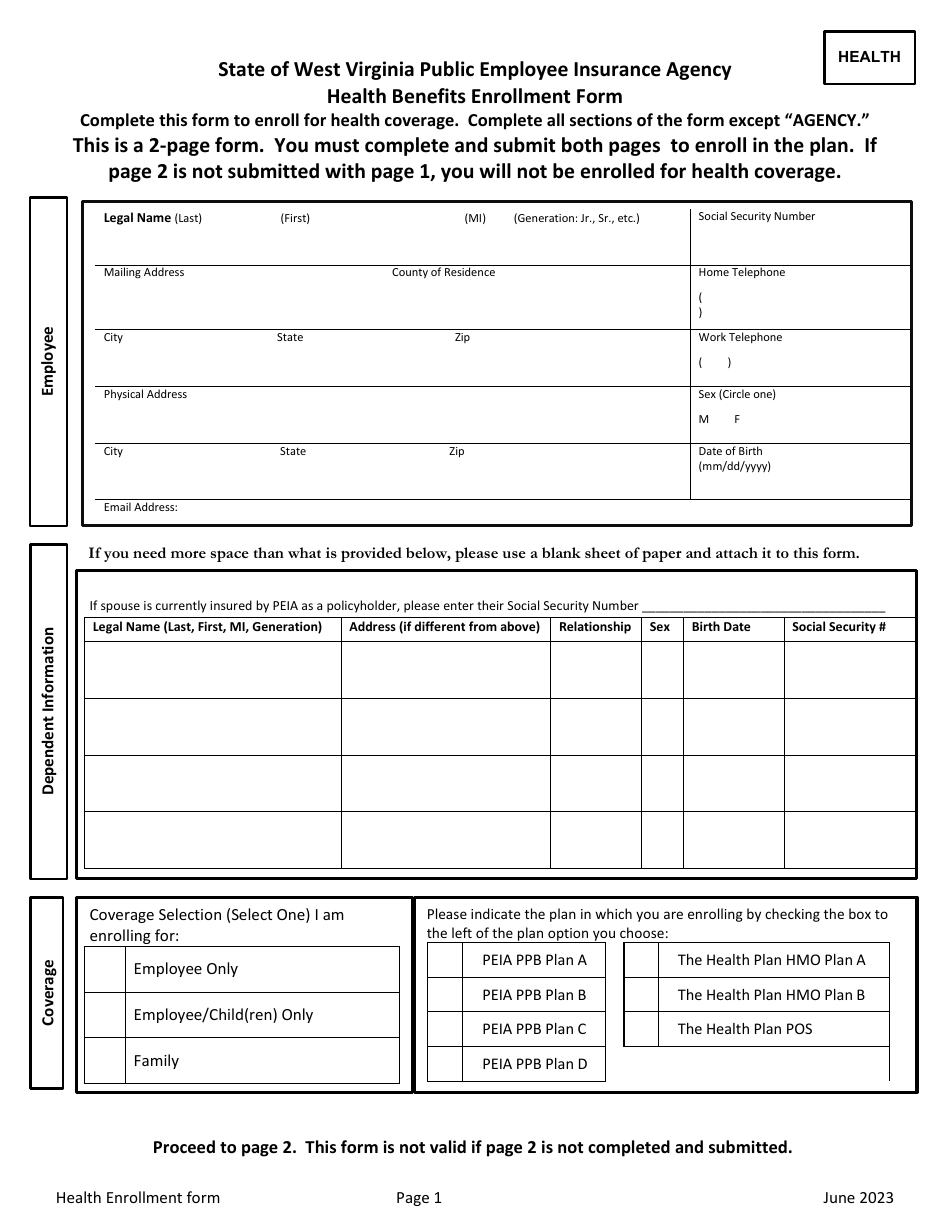 West Virginia Health Benefits Enrollment Form Fill Out, Sign Online