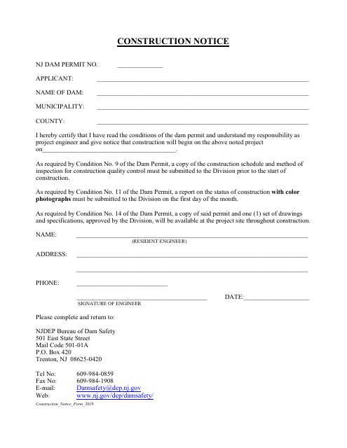 Construction Notice - New Jersey Download Pdf