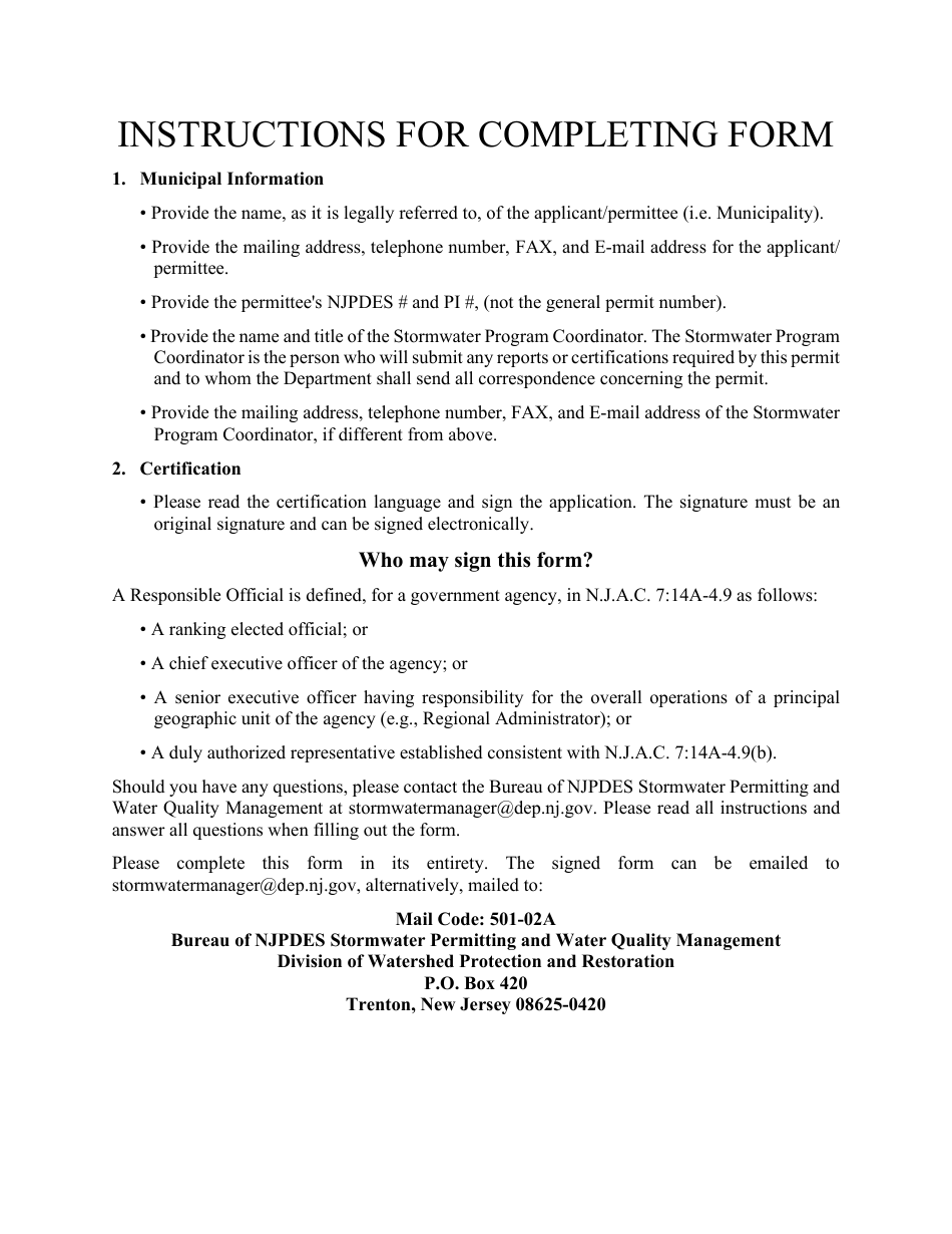 Tier a Ms4 Permit and Grant Application Form - New Jersey, Page 2