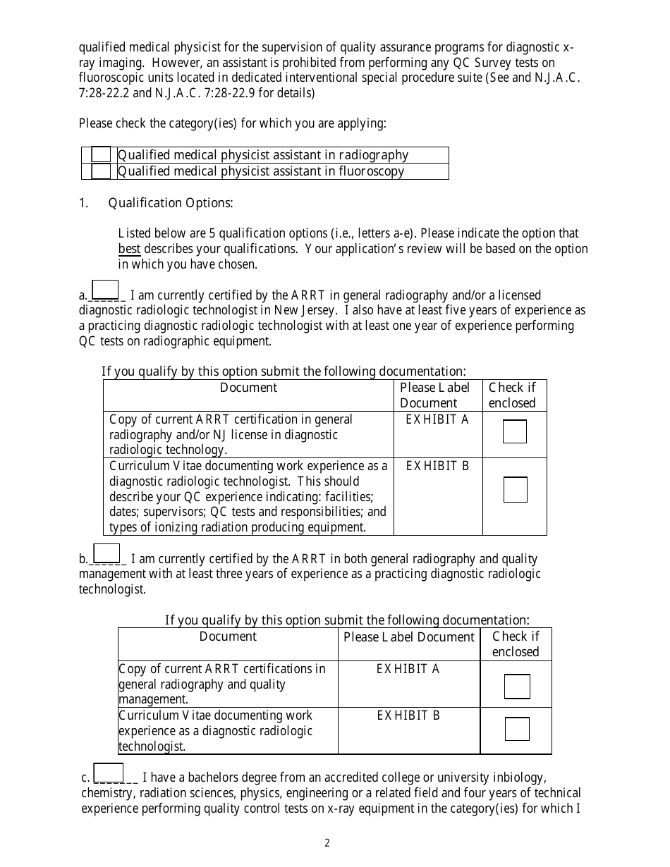 Application for Certification of Qualified Medical Physicist Assistant in Radiography and / Or Qualified Medical Physicist Assistant in Fluoroscopy - New Jersey, Page 2