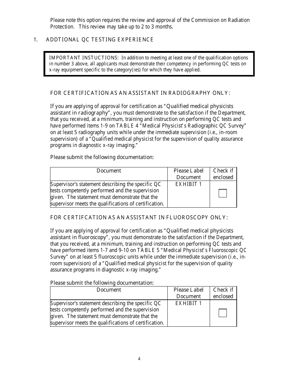 Application for Certification of Qualified Medical Physicist Assistant in Radiography and / Or Qualified Medical Physicist Assistant in Fluoroscopy - New Jersey, Page 4