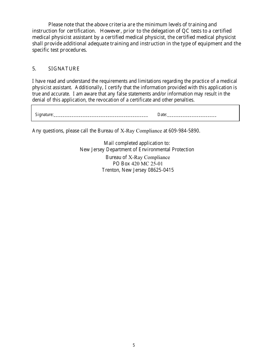 Application for Certification of Qualified Medical Physicist Assistant in Radiography and / Or Qualified Medical Physicist Assistant in Fluoroscopy - New Jersey, Page 5