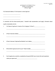 Form AID-LI-TA-AFF Affidavit of Prior Title Work Experience - Arkansas