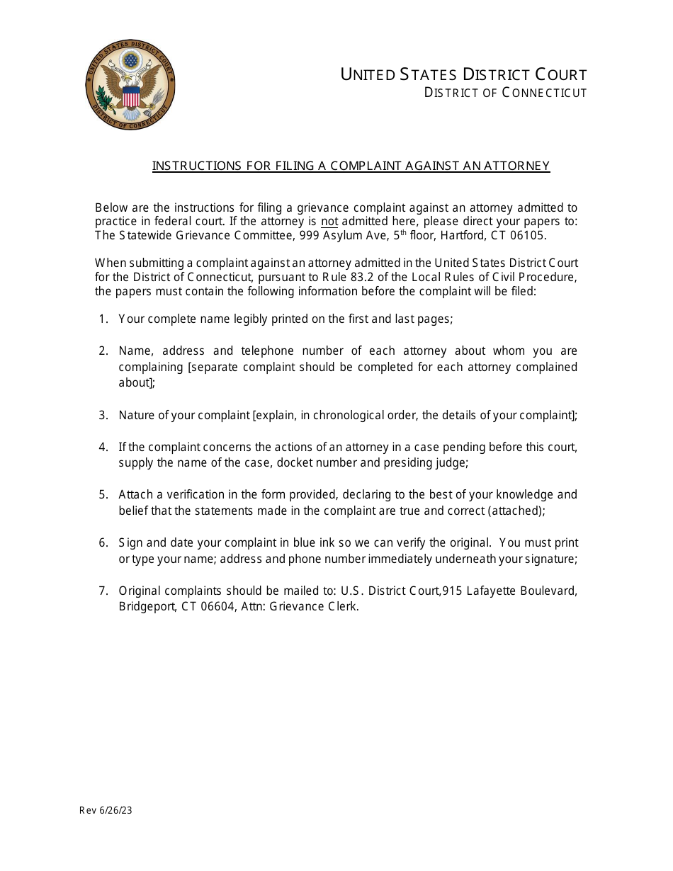 Instructions for Filing a Complaint Against an Attorney - Connecticut, Page 1