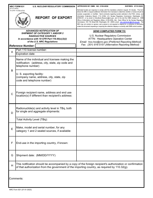 NRC Form 831  Printable Pdf