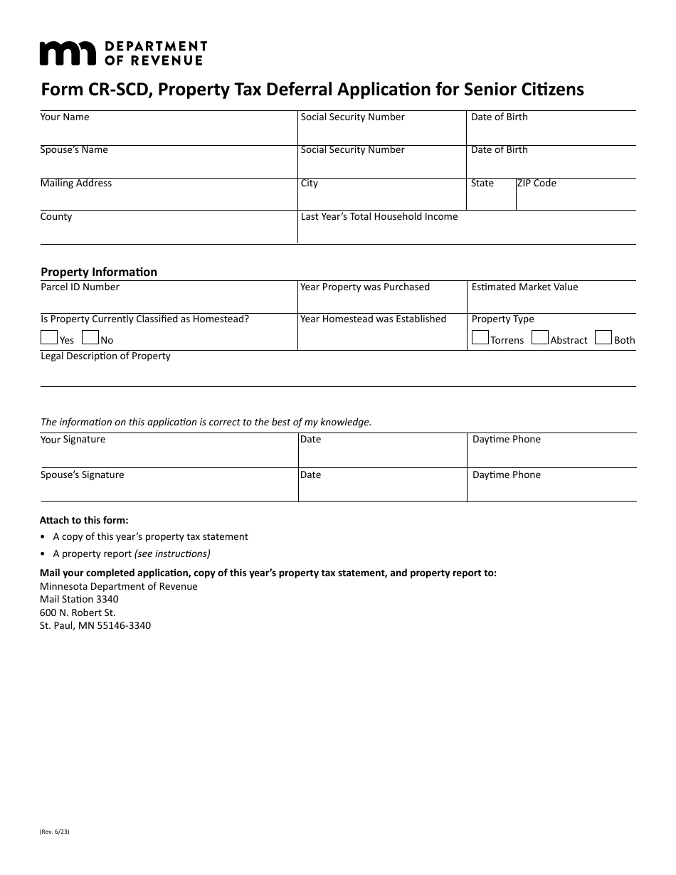 Form CR-SCD Property Tax Deferral Application for Senior Citizens - Minnesota, Page 1