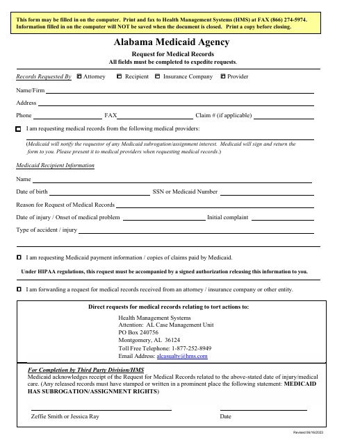 Request for Medical Records - Alabama Download Pdf