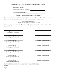 Document preview: Form DA2066 Supplement 1 Water Vessel Annual Supplemental Signature Page - Louisiana