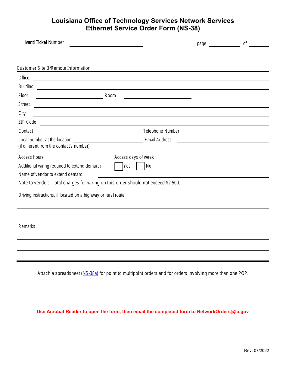 Form NS-38 Ethernet Service Order Form - Louisiana, Page 4