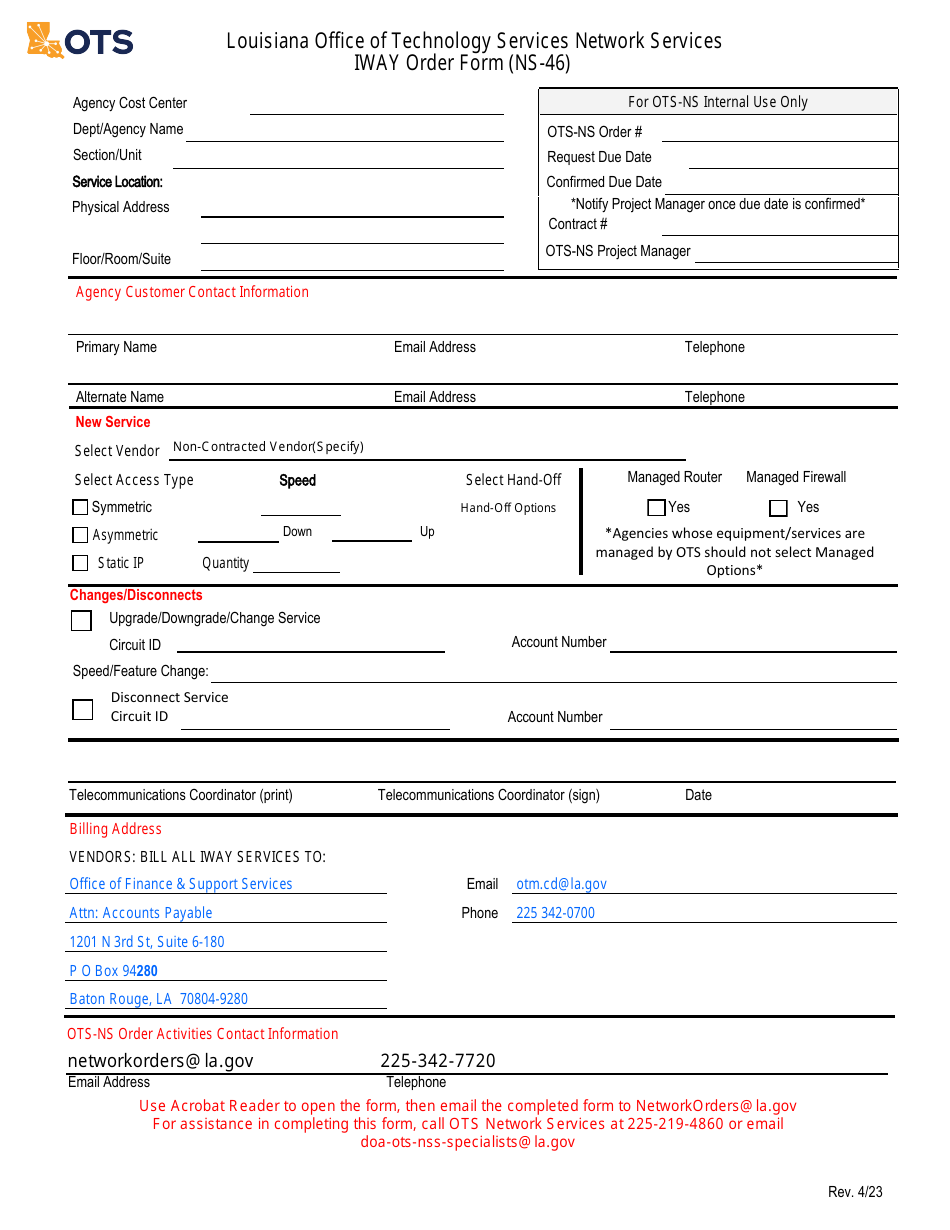 Form NS-46 Iway Order Form - Louisiana, Page 1