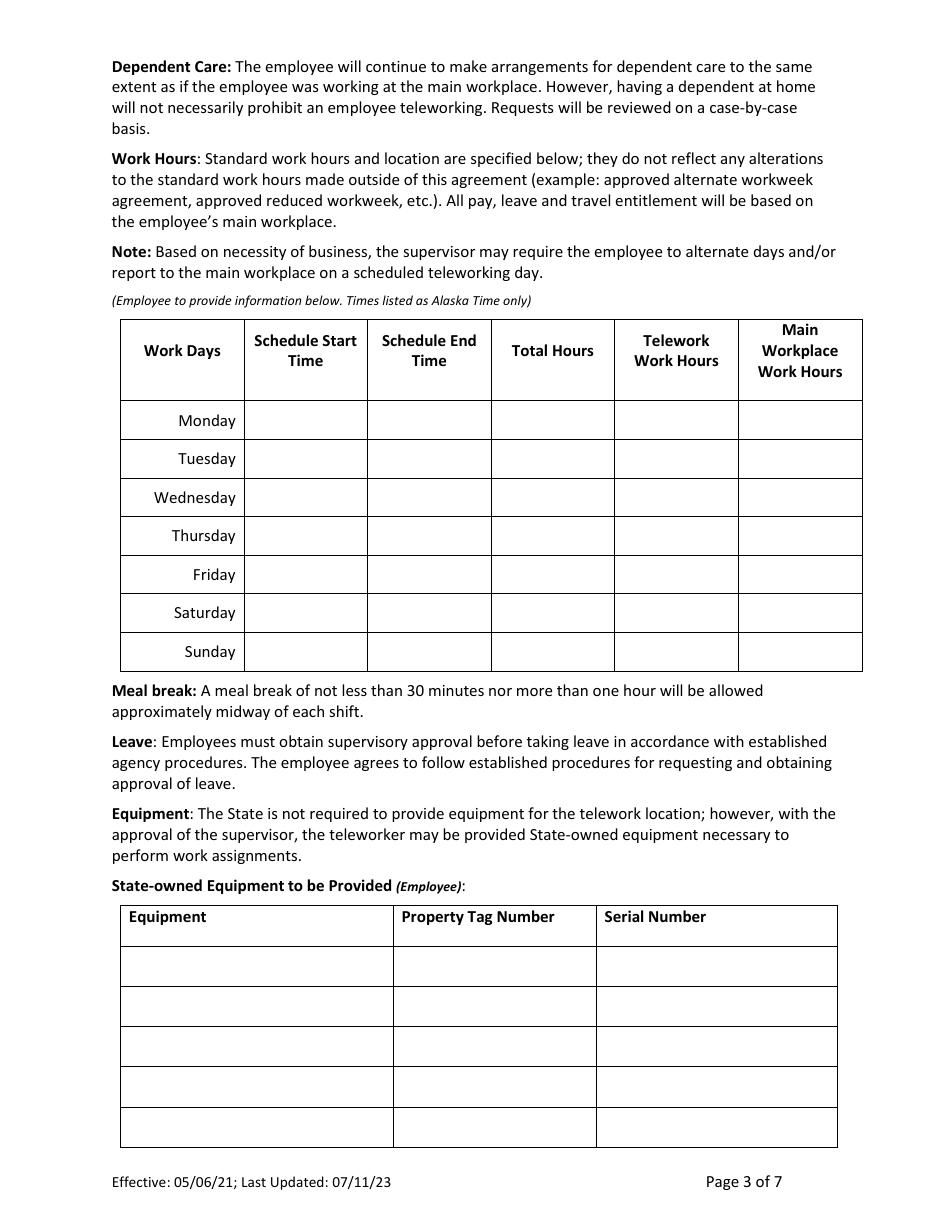 Telework Request and Agreement Form - Alaska, Page 3