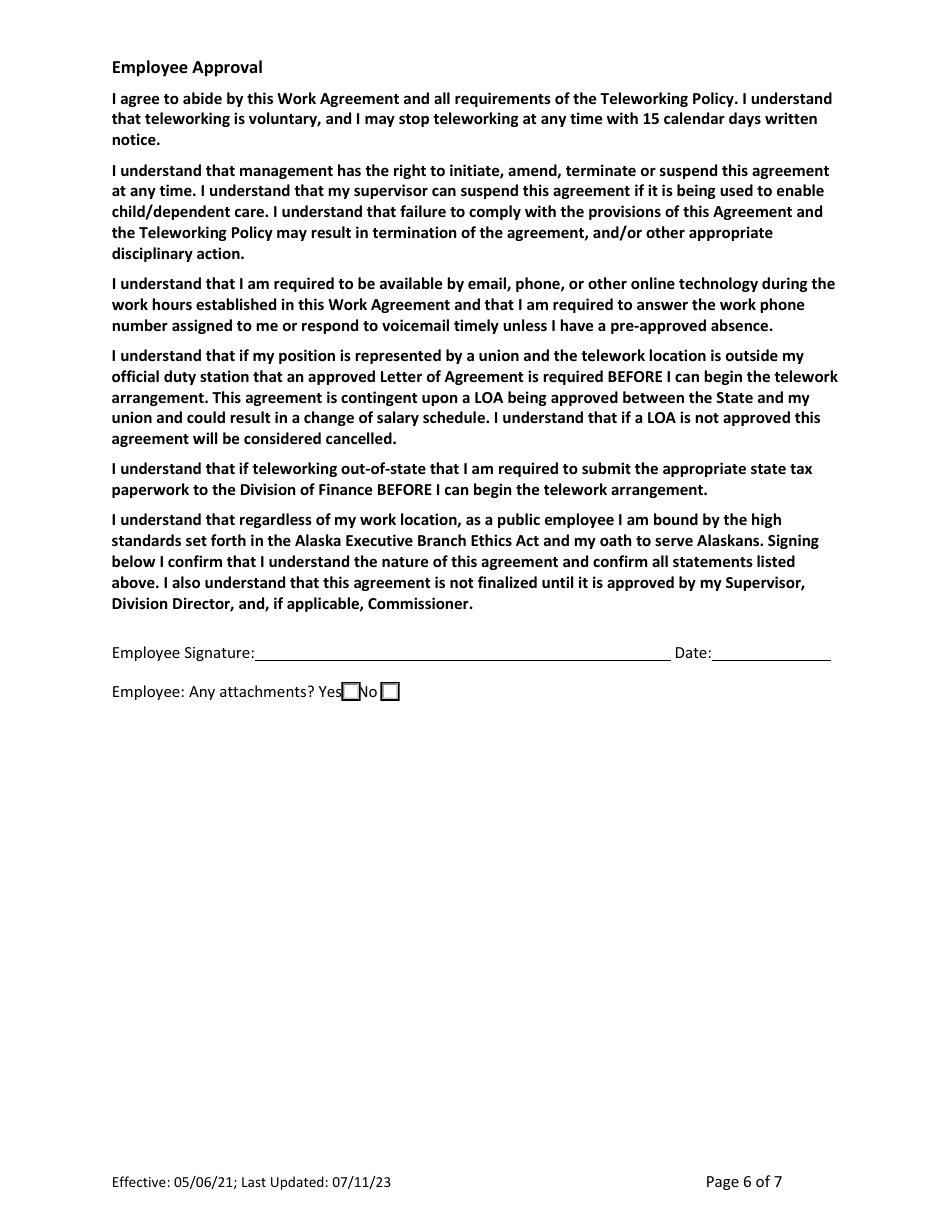 Telework Request and Agreement Form - Alaska, Page 6