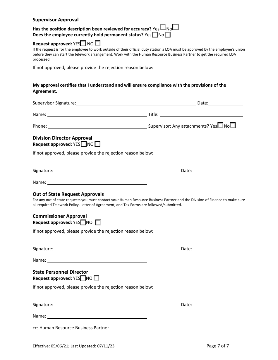 Telework Request and Agreement Form - Alaska, Page 7