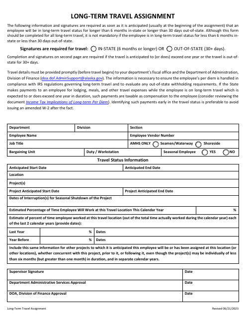 Alaska Long-Term Travel Assignment - Fill Out, Sign Online and Download ...