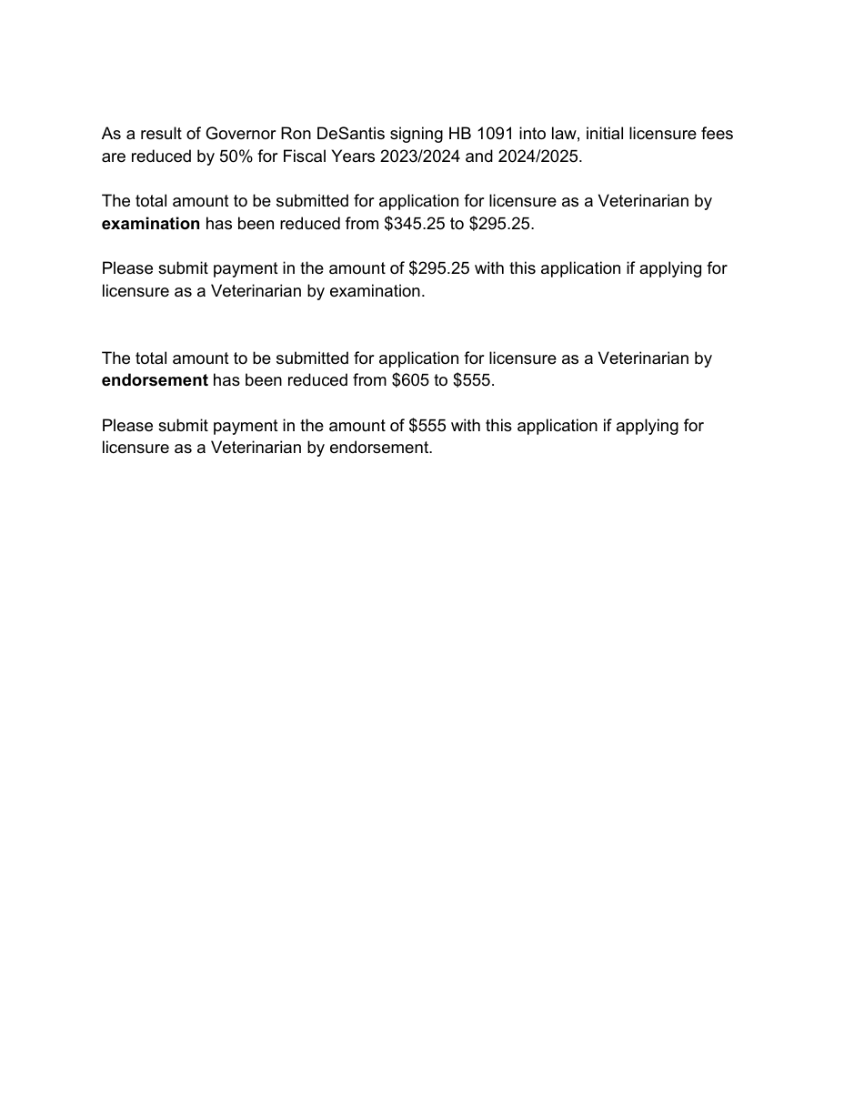 Form DBPR VM1 Application for Licensure: Examination or Re-examination - Florida, Page 1