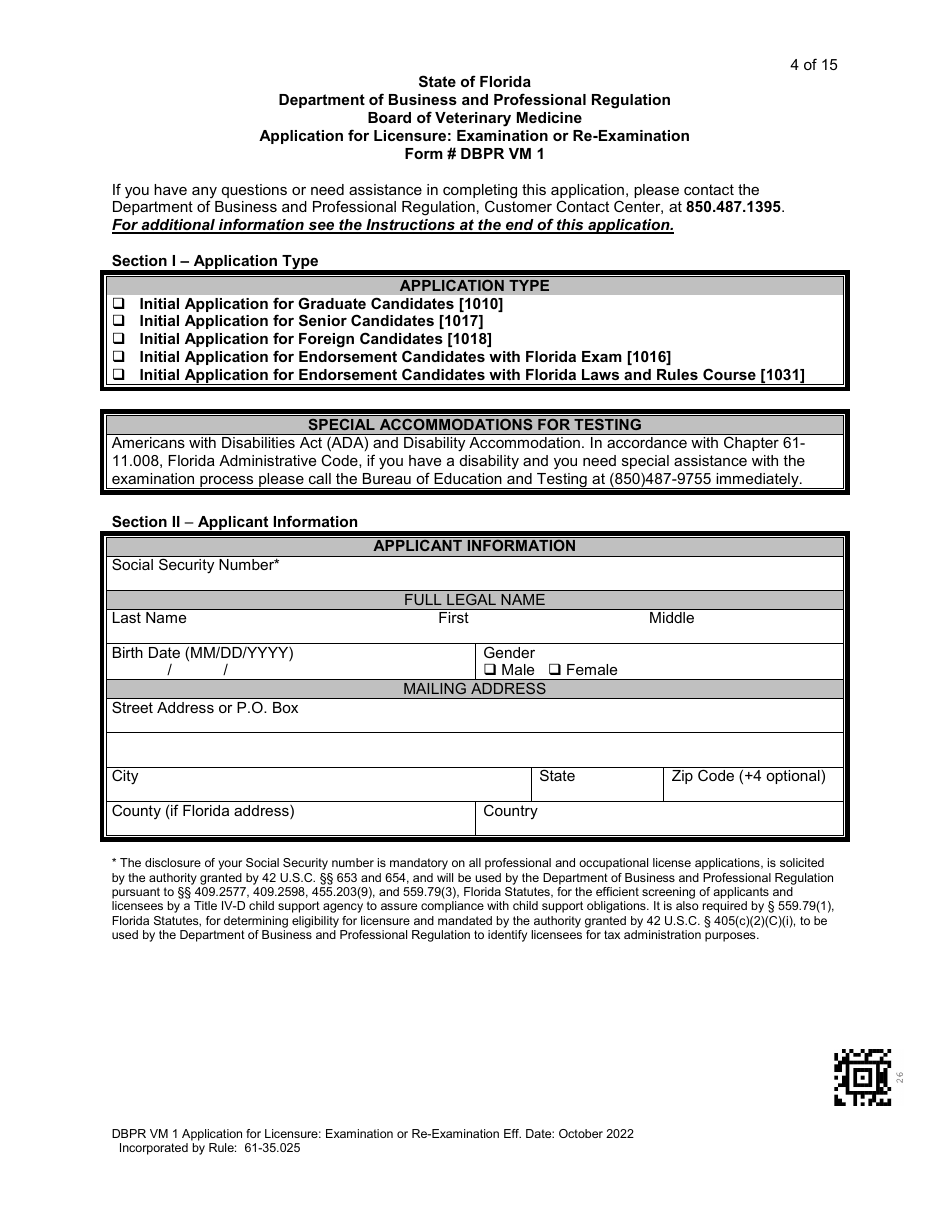 Form DBPR VM1 Application for Licensure: Examination or Re-examination - Florida, Page 5