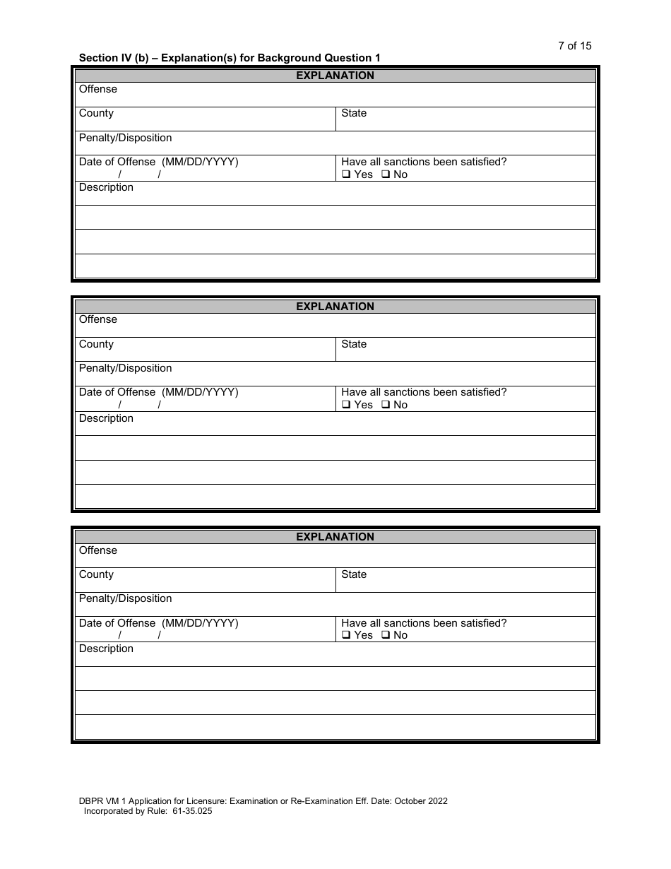 Form DBPR VM1 Application for Licensure: Examination or Re-examination - Florida, Page 8