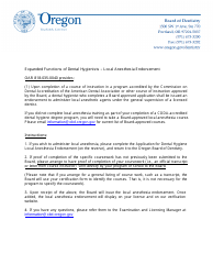 Document preview: Application for Dental Hygiene Local Anesthesia Endorsement - Oregon