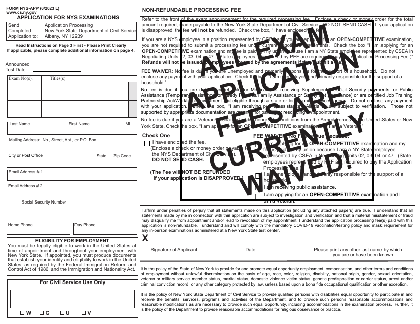 Form NYS-APP Application for NYS Examinations - New York