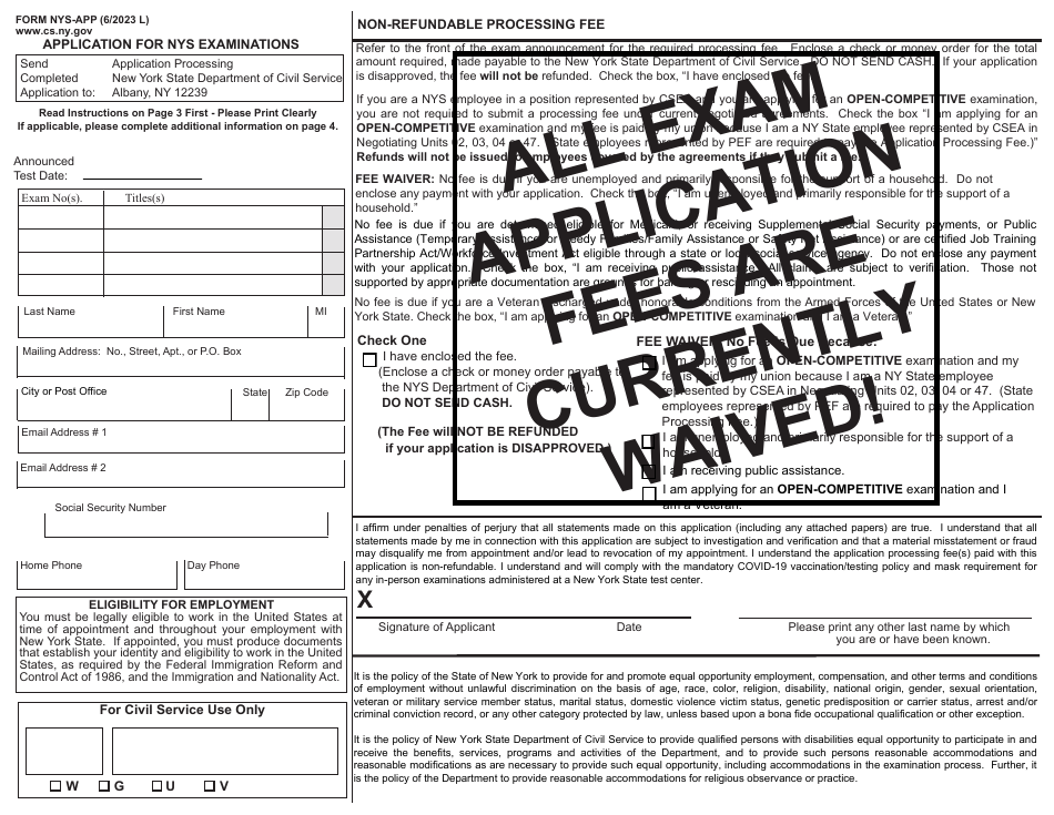 Form NYS-APP Application for NYS Examinations - New York, Page 1