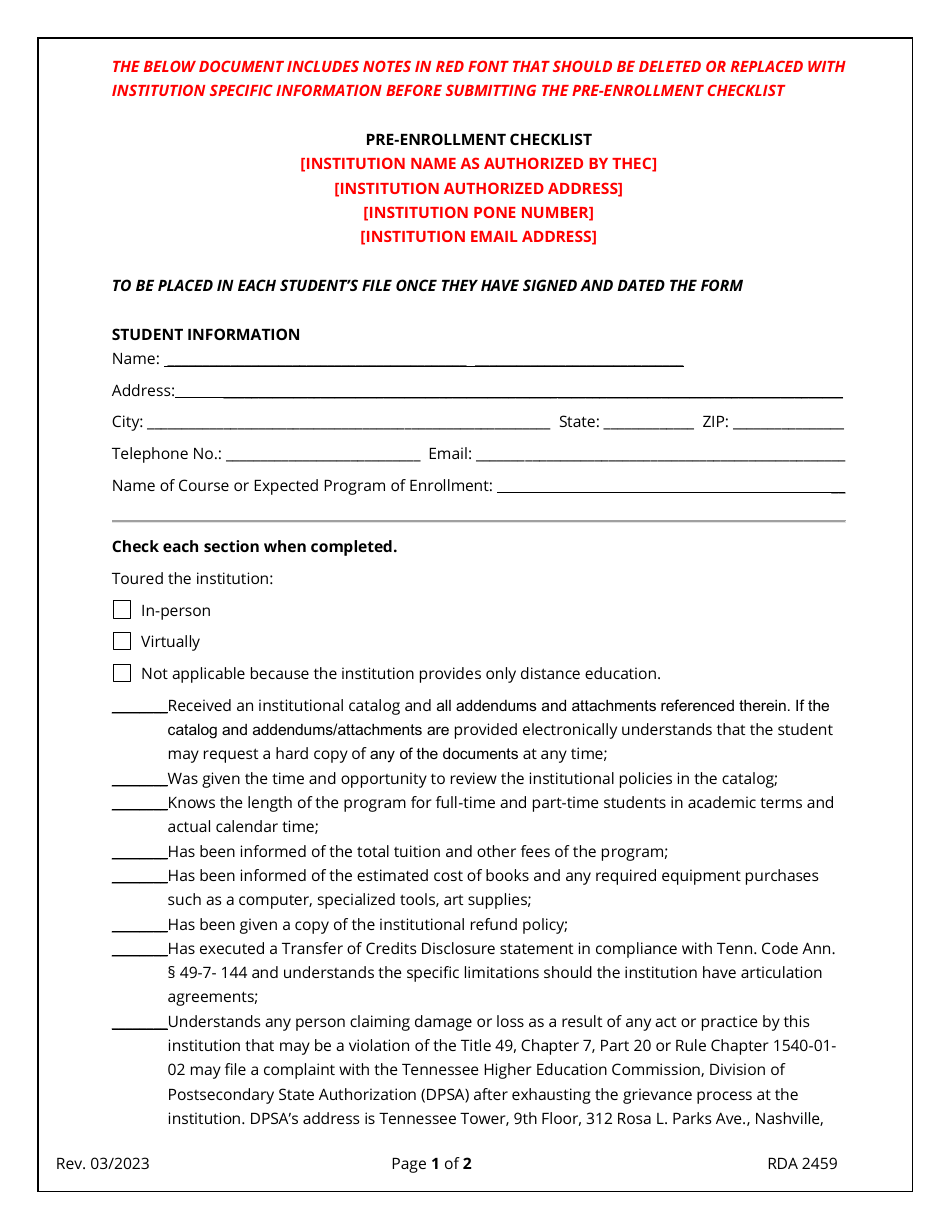 Application for Initial Authorization of a Postsecondary Educational Institution - Tennessee, Page 16