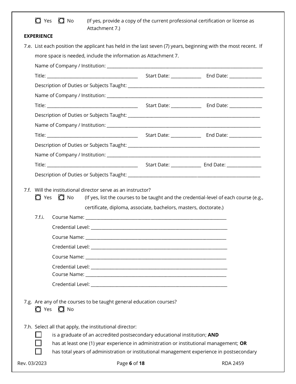 Application for Initial Authorization of a Postsecondary Educational Institution - Tennessee, Page 6