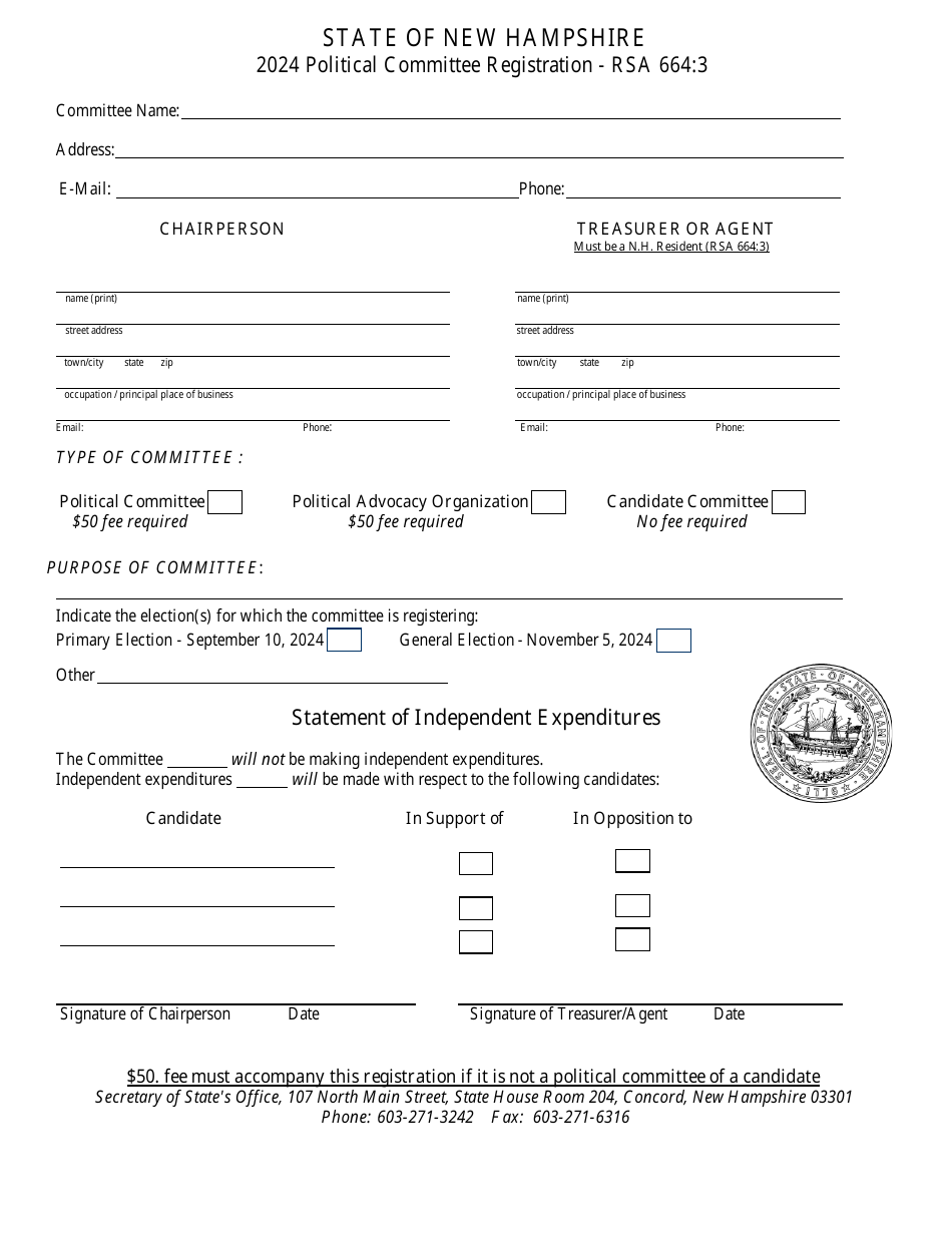 Political Committee Registration - New Hampshire, Page 1