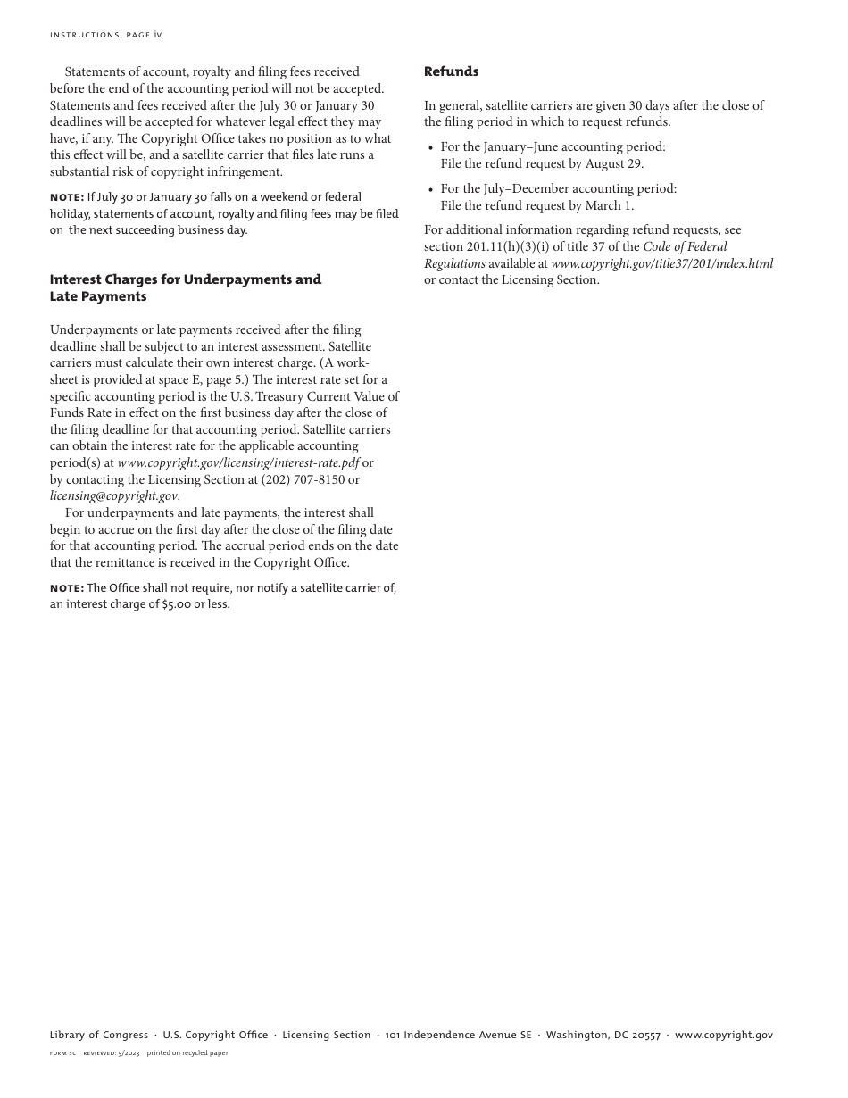 Form SC Statement of Account for Secondary Transmissions by Satellite Carriers of Distant Television Signals, Page 11