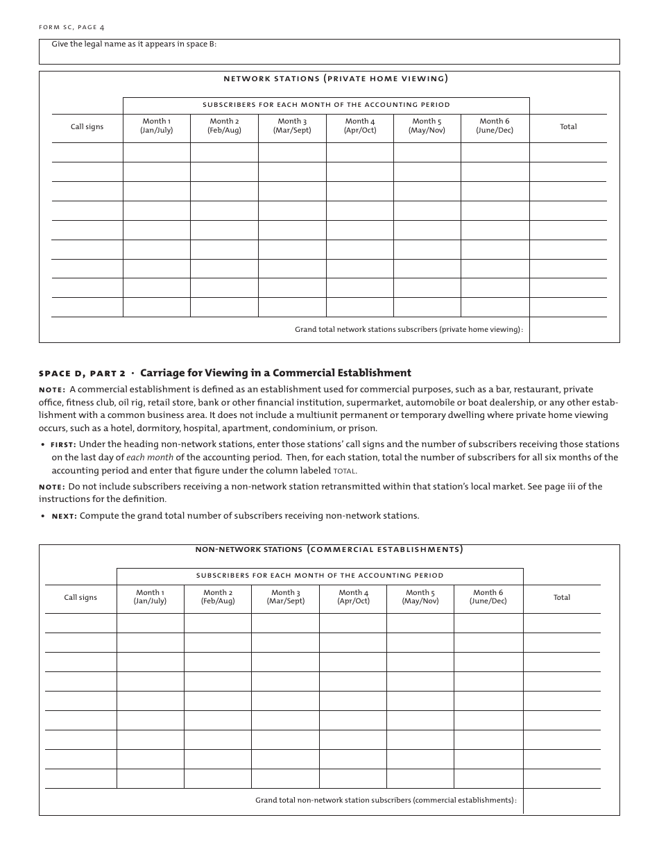 Form SC Statement of Account for Secondary Transmissions by Satellite Carriers of Distant Television Signals, Page 5