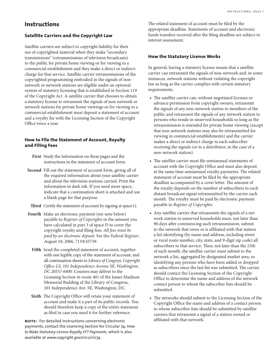 Form SC Statement of Account for Secondary Transmissions by Satellite Carriers of Distant Television Signals, Page 8