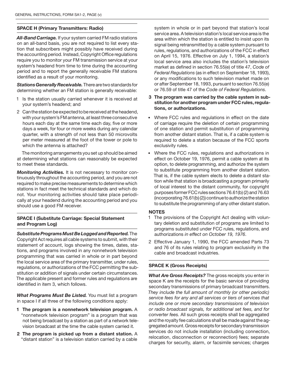 Form SA1-2 Statement of Account for Secondary Transmissions by Cable Systems (Short Form), Page 16