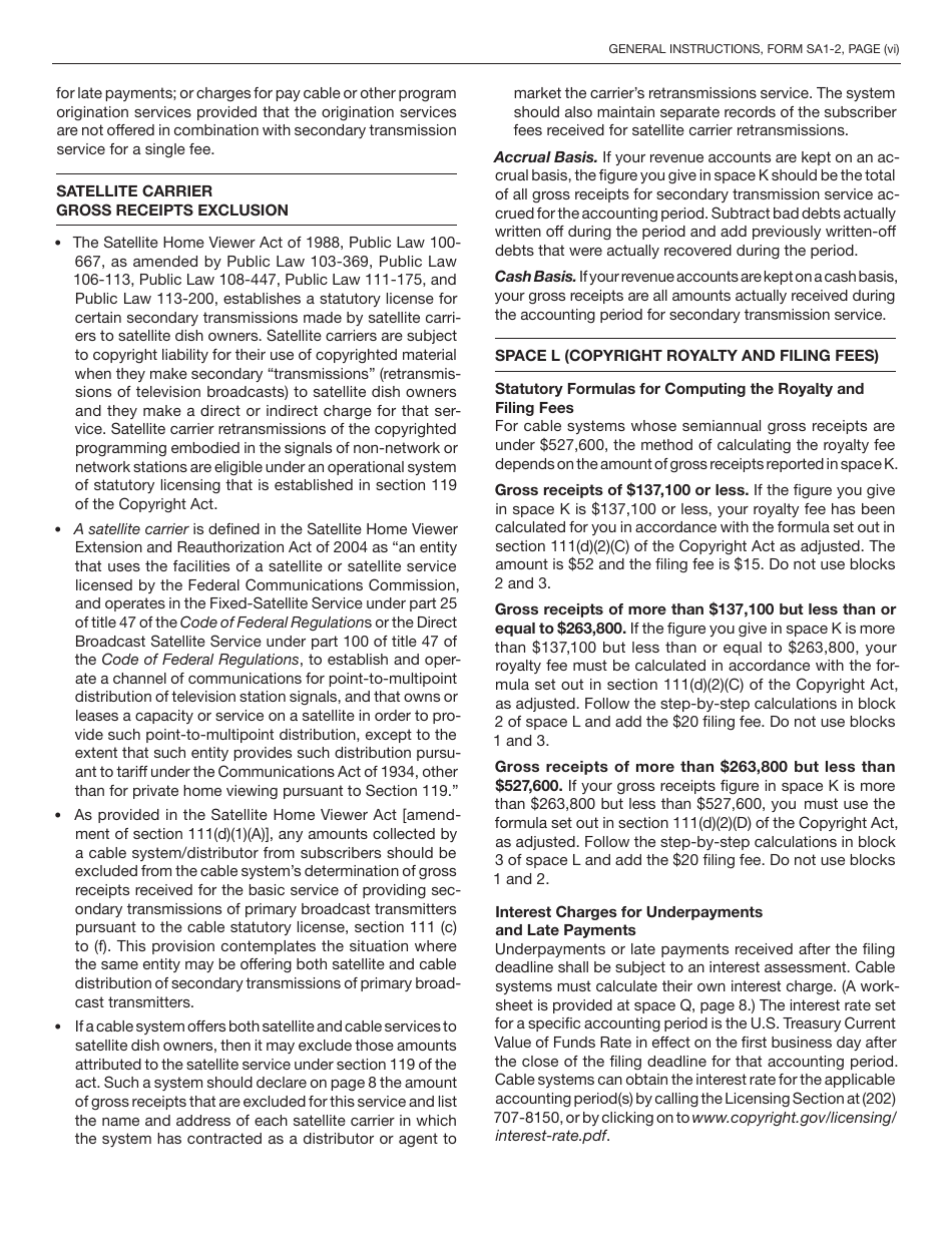 Form SA1-2 Statement of Account for Secondary Transmissions by Cable Systems (Short Form), Page 17