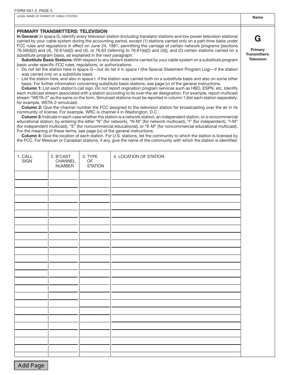 Form SA1-2 Statement of Account for Secondary Transmissions by Cable Systems (Short Form), Page 6