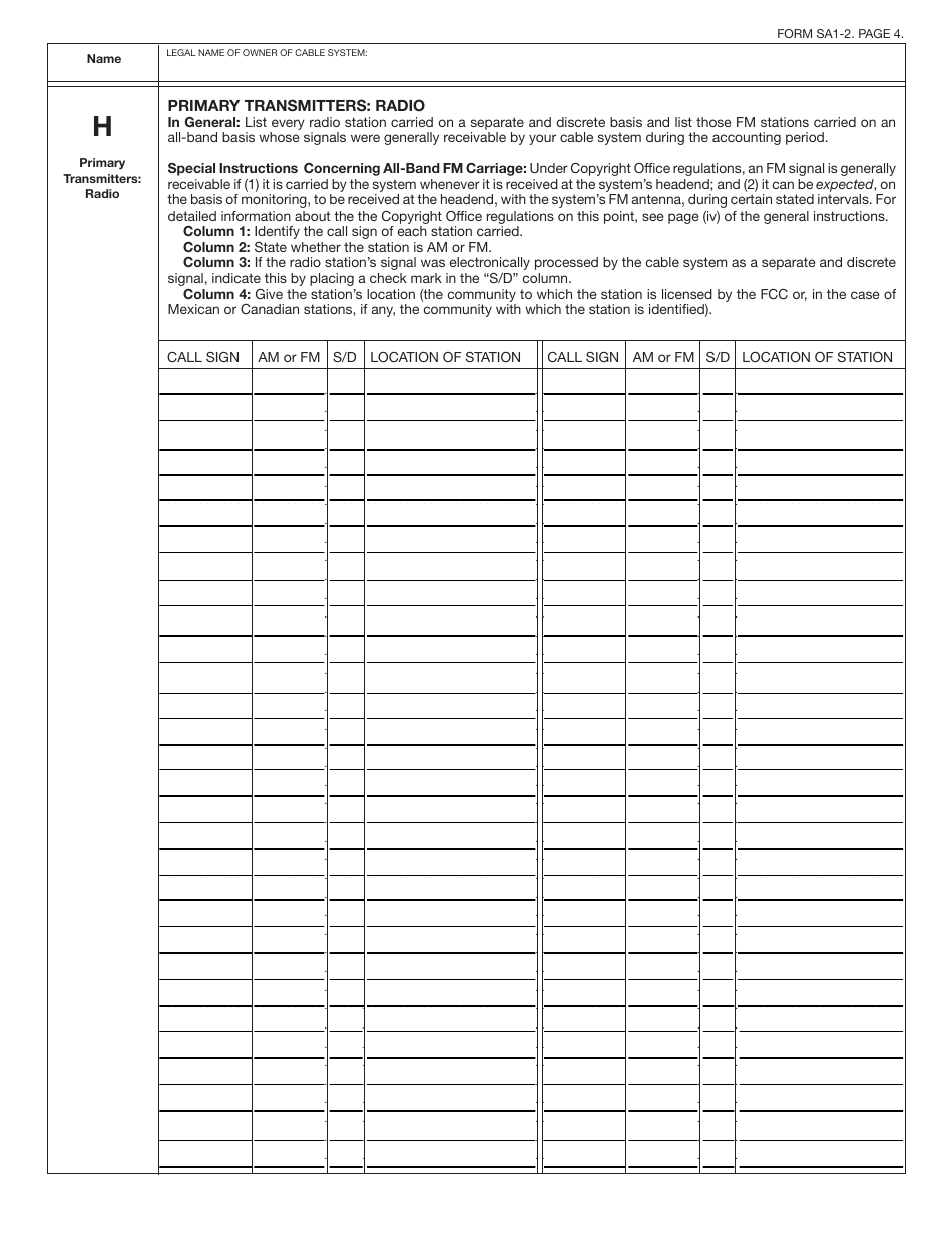 Form SA1-2 Statement of Account for Secondary Transmissions by Cable Systems (Short Form), Page 7