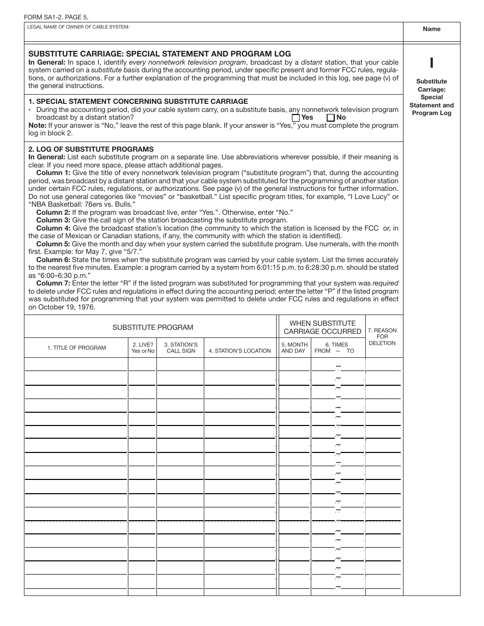 Form SA1-2 Statement of Account for Secondary Transmissions by Cable Systems (Short Form), Page 8