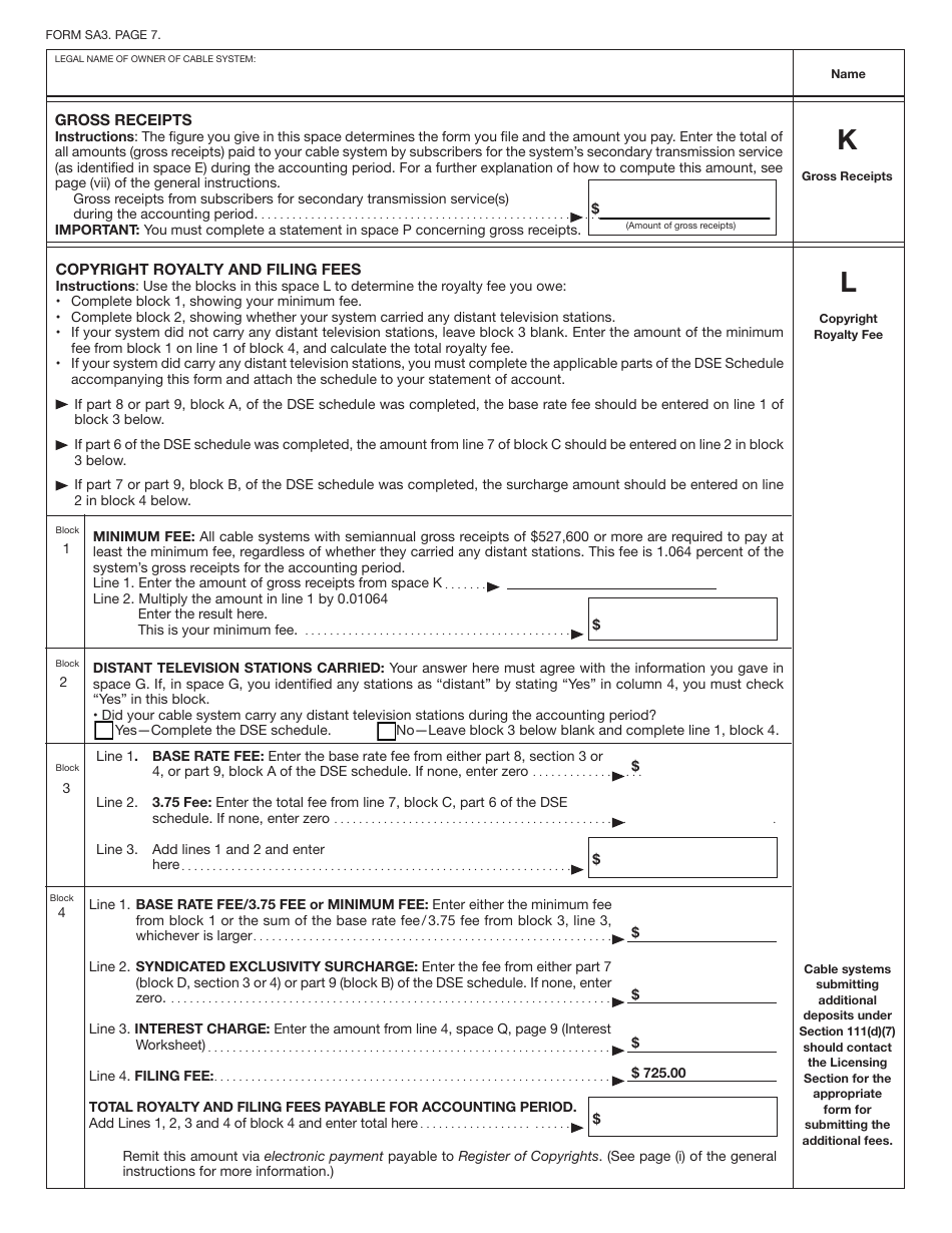 Form SA3 Statement of Account for Secondary Transmissions by Cable Systems (Long Form), Page 10