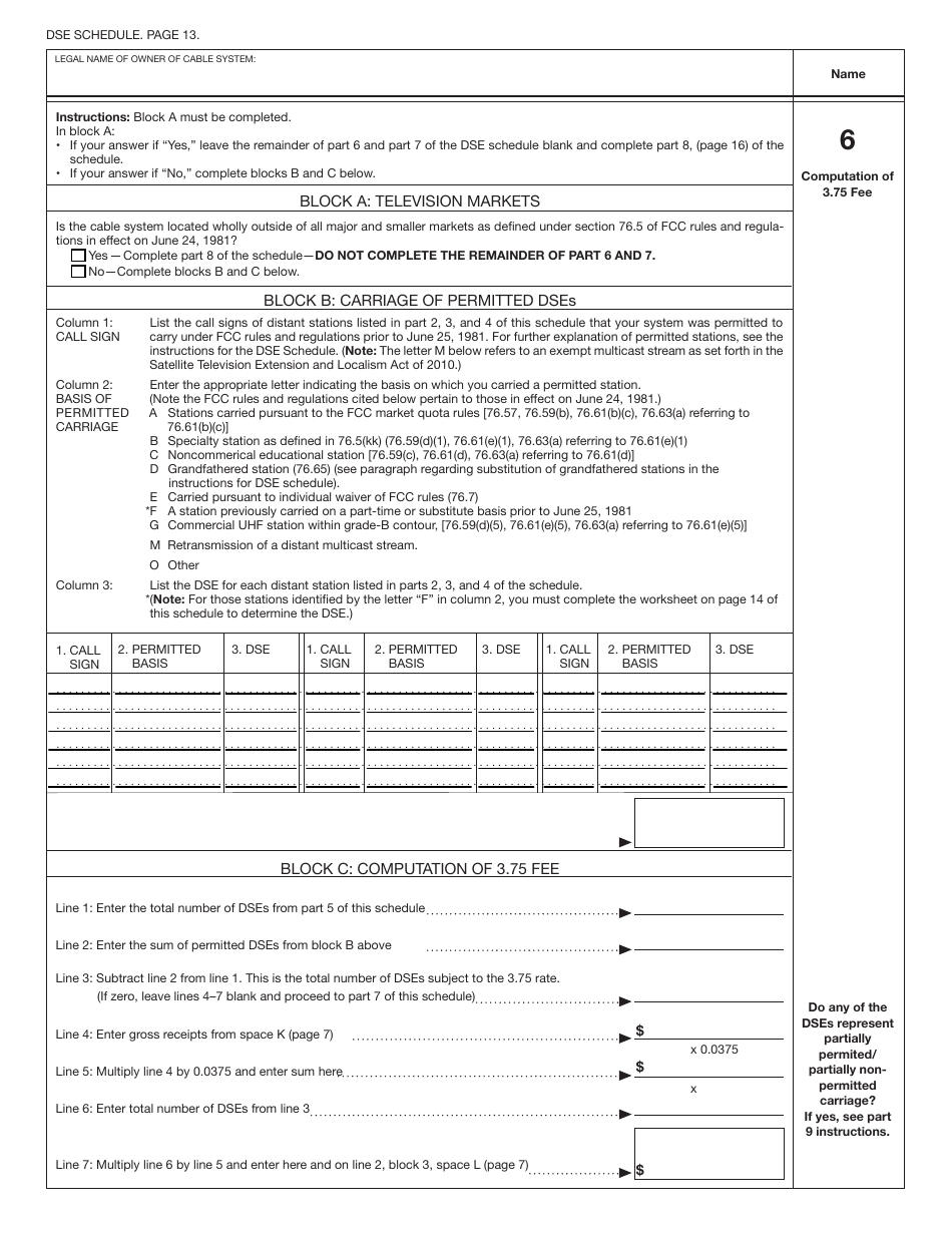 Form SA3 Statement of Account for Secondary Transmissions by Cable Systems (Long Form), Page 16