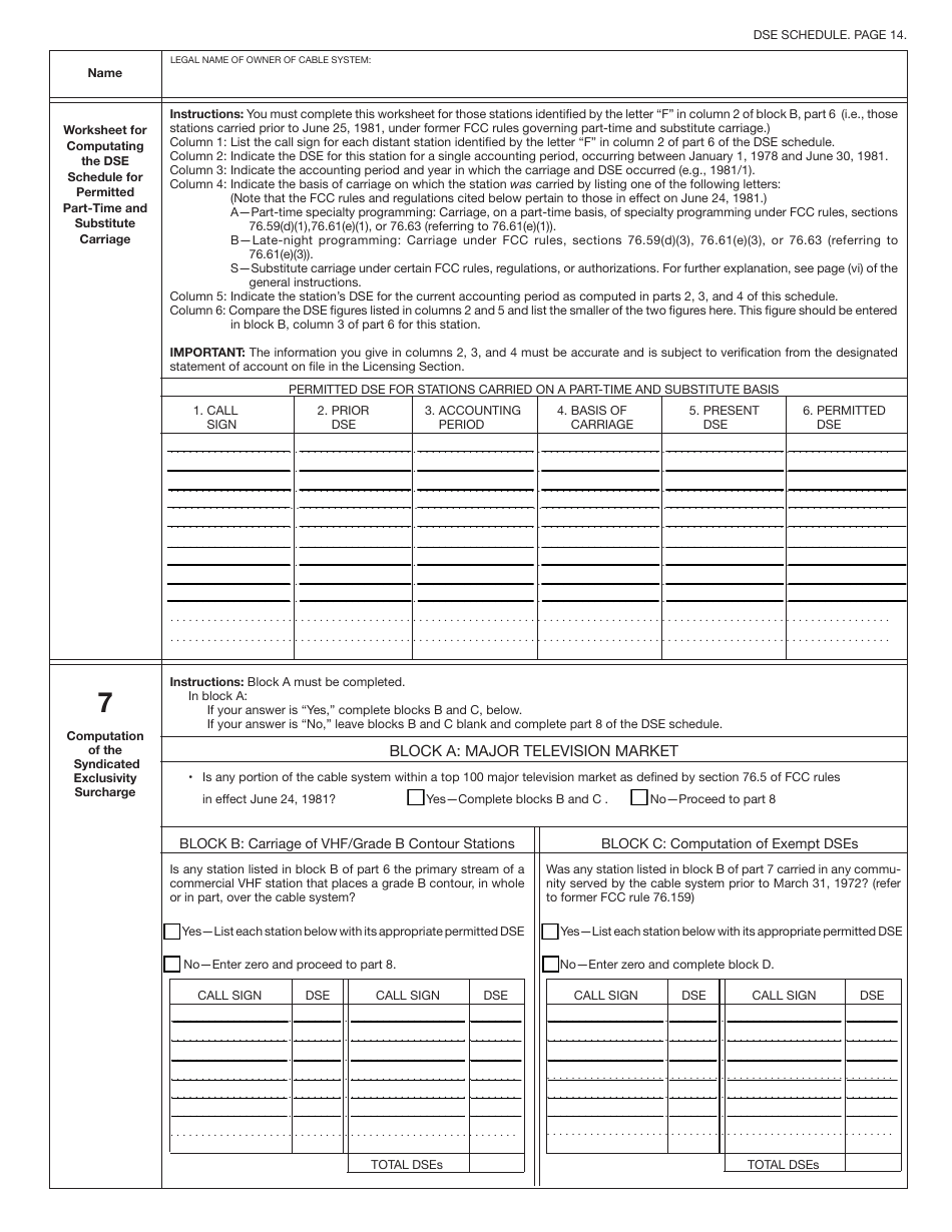 Form SA3 Statement of Account for Secondary Transmissions by Cable Systems (Long Form), Page 17