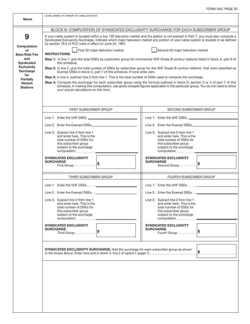 Form SA3 Statement of Account for Secondary Transmissions by Cable Systems (Long Form), Page 23