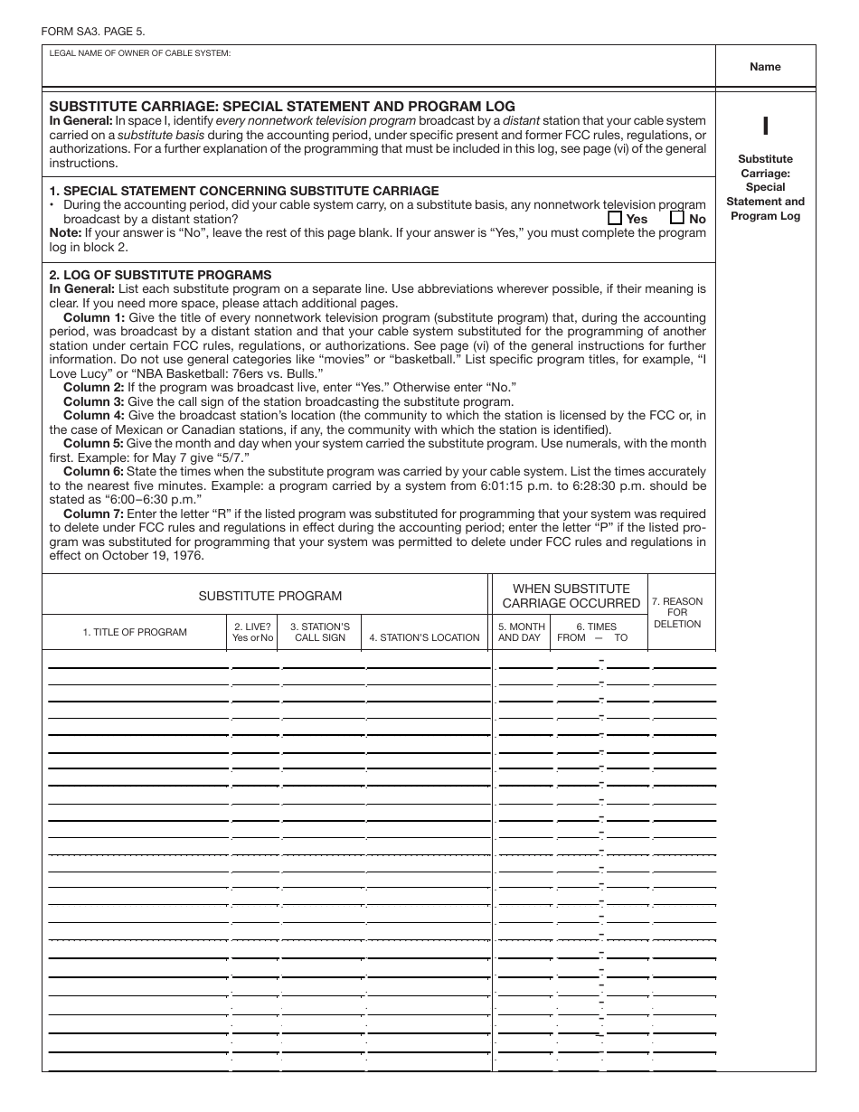 Form SA3 Statement of Account for Secondary Transmissions by Cable Systems (Long Form), Page 8