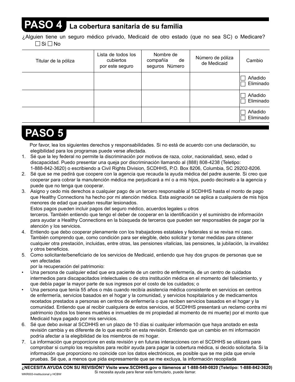 Formulario WKR003 Formulario De Revision Anual - Institucional Y Hcbw - South Carolina (Spanish), Page 10