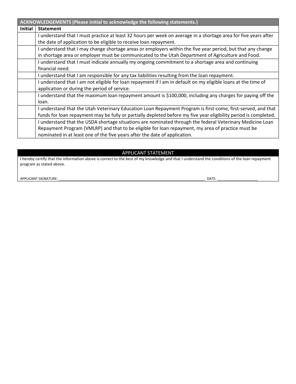 Application for the Utah Veterinary Education Loan Repayment Program - Utah, Page 2