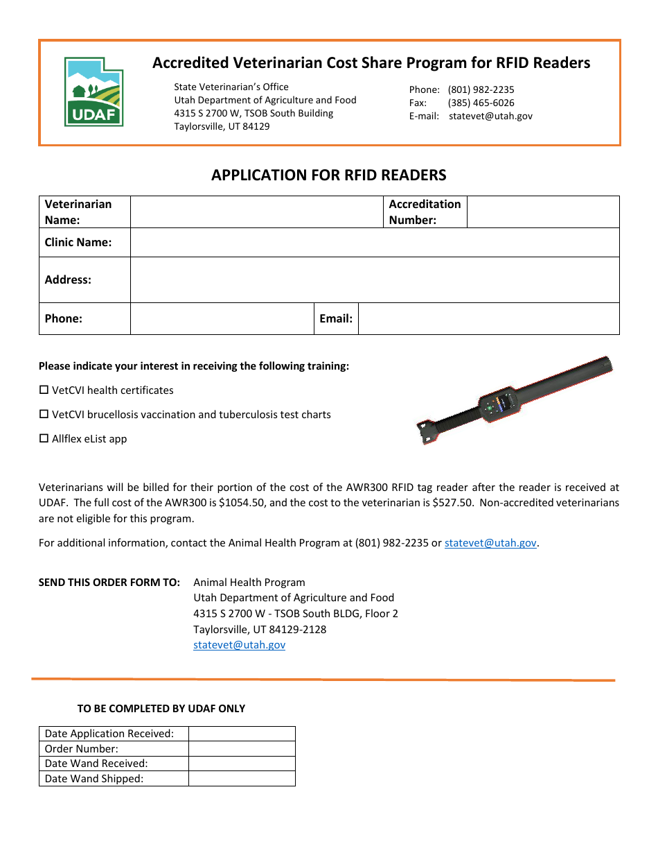 Application for Rfid Readers - Utah, Page 1