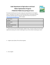 Annual Report Form - Water Optimization Program - Utah