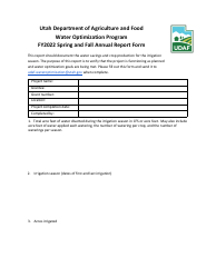 Document preview: Spring and Fall Annual Report Form - Water Optimization Program - Utah, 2022
