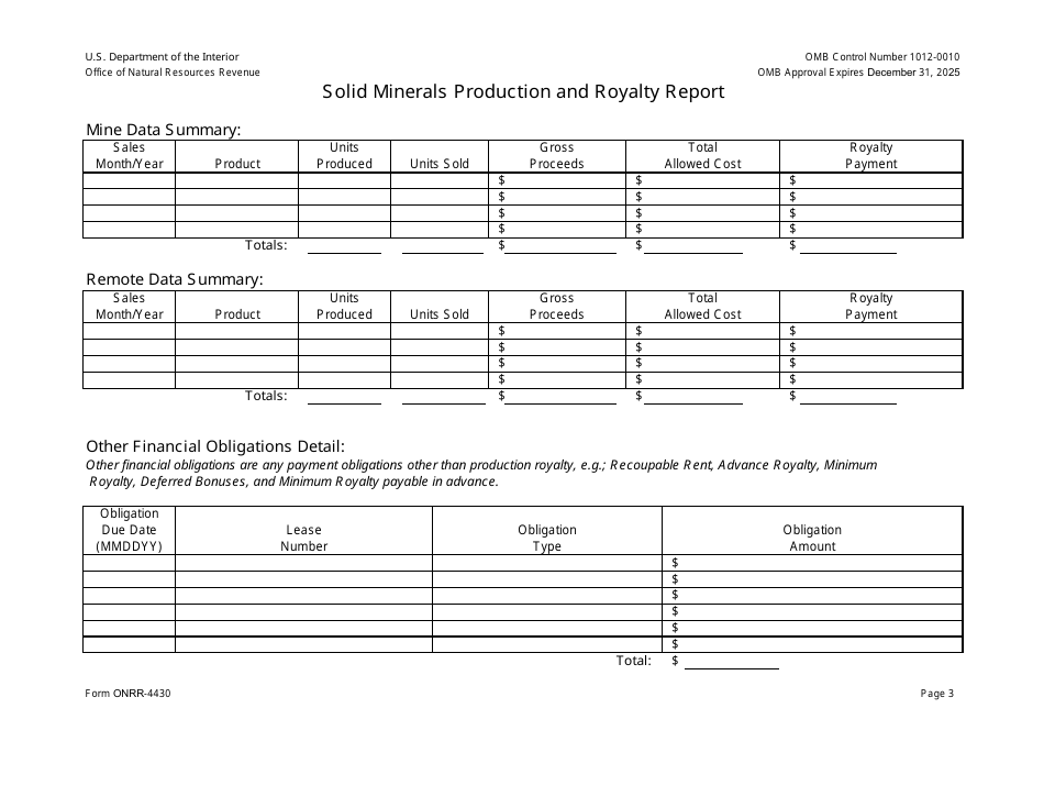 Form ONRR-4430 Solid Minerals Production and Royalty Report, Page 3
